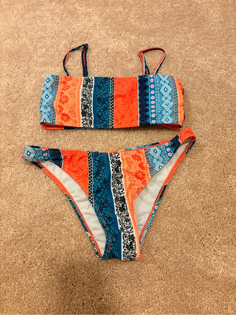 Striped Orange & Teal Two-Piece Bikini